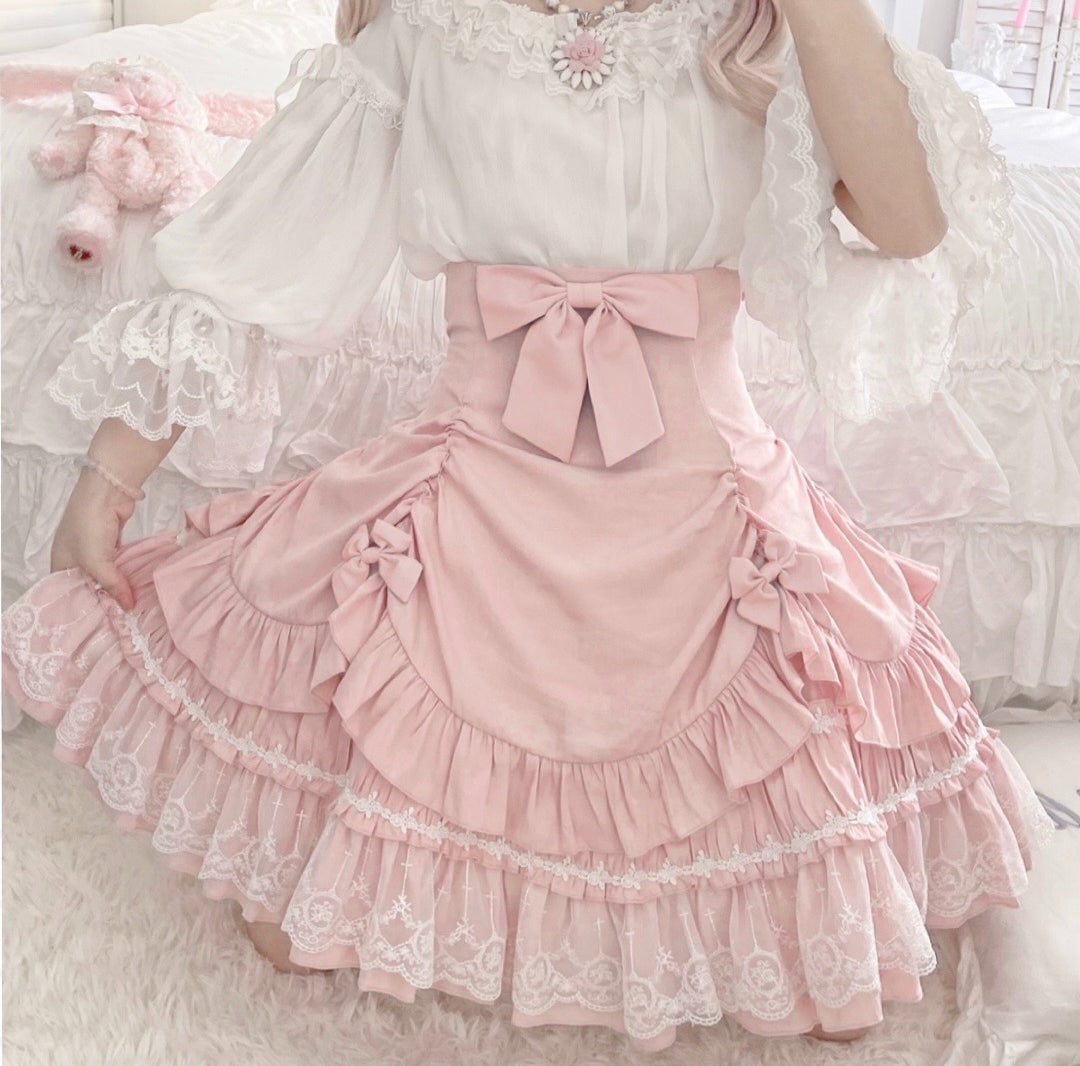 Gothic Lolita Dresses Ruffles Lace Light Apricot White Adjustable