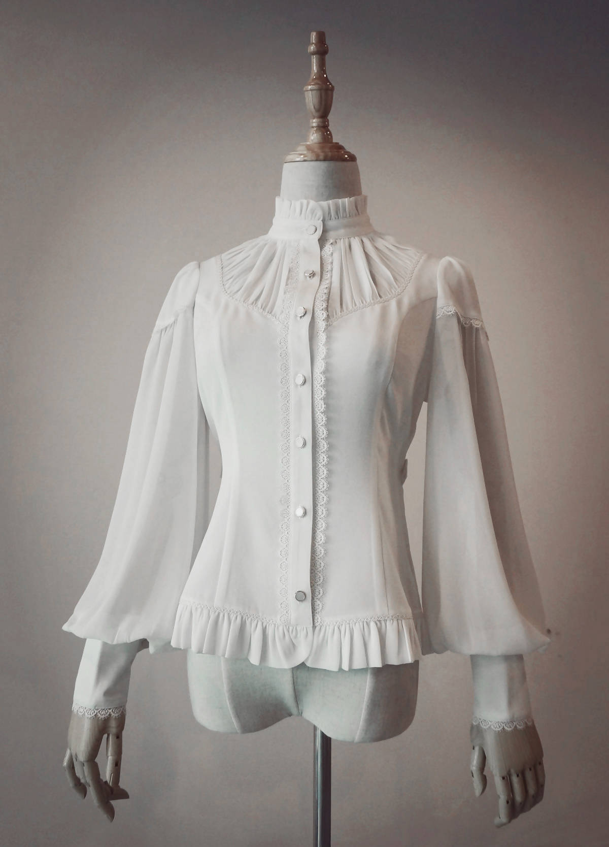 Morning Prayer - Bishop sleeves stand collar chiffon blouse [MAKE TO O –  Lolita Collective