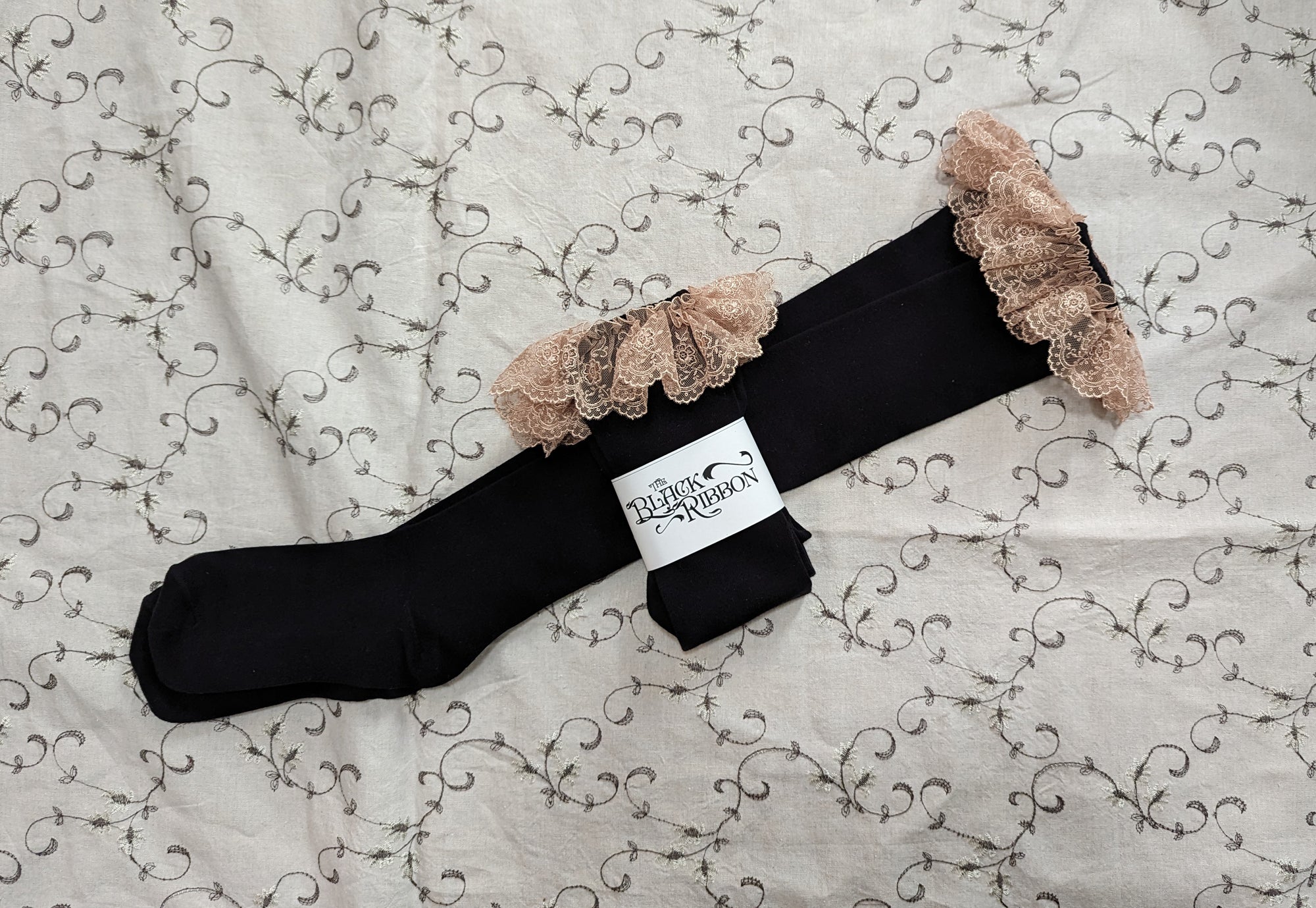 Embroidered Lace Top OTKs - Black x Tan