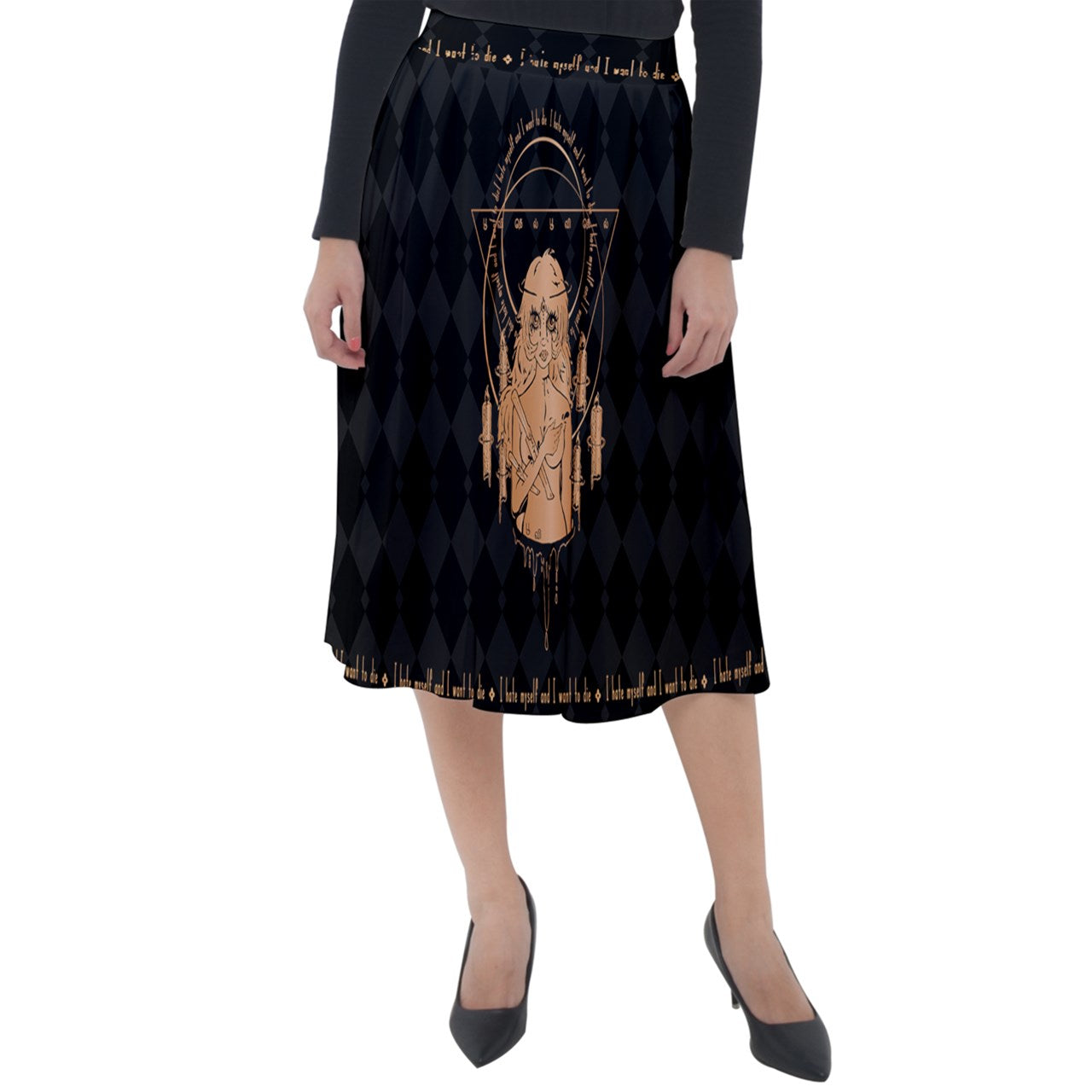Anxiety Angel Midi Skirt in Gold - Lolita Collective