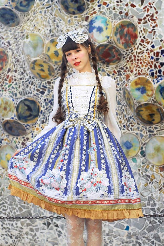 Rococo Bouquet Jumperskirt in Royal Blue - Lolita Collective