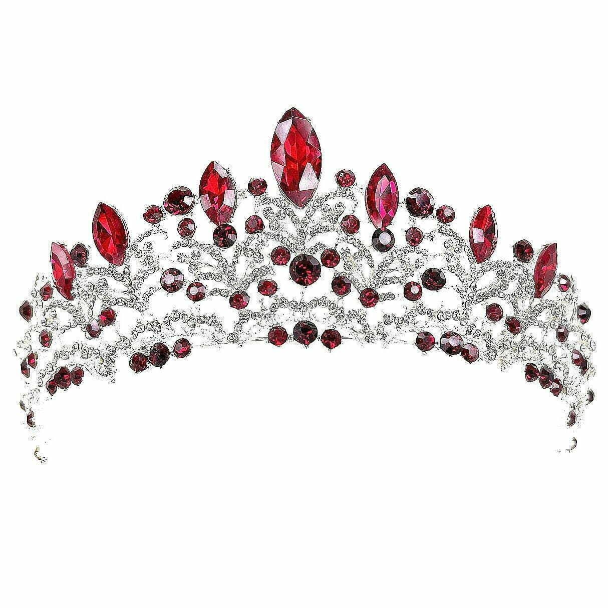Floral Marquise Tiara - Silver x Red