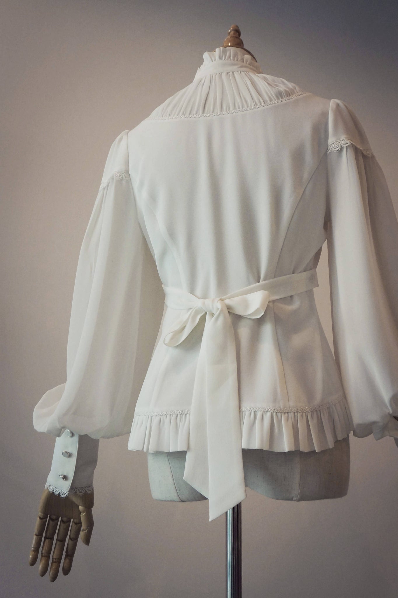 Morning Prayer - Bishop sleeves stand collar chiffon blouse - Offwhite - Lolita Collective