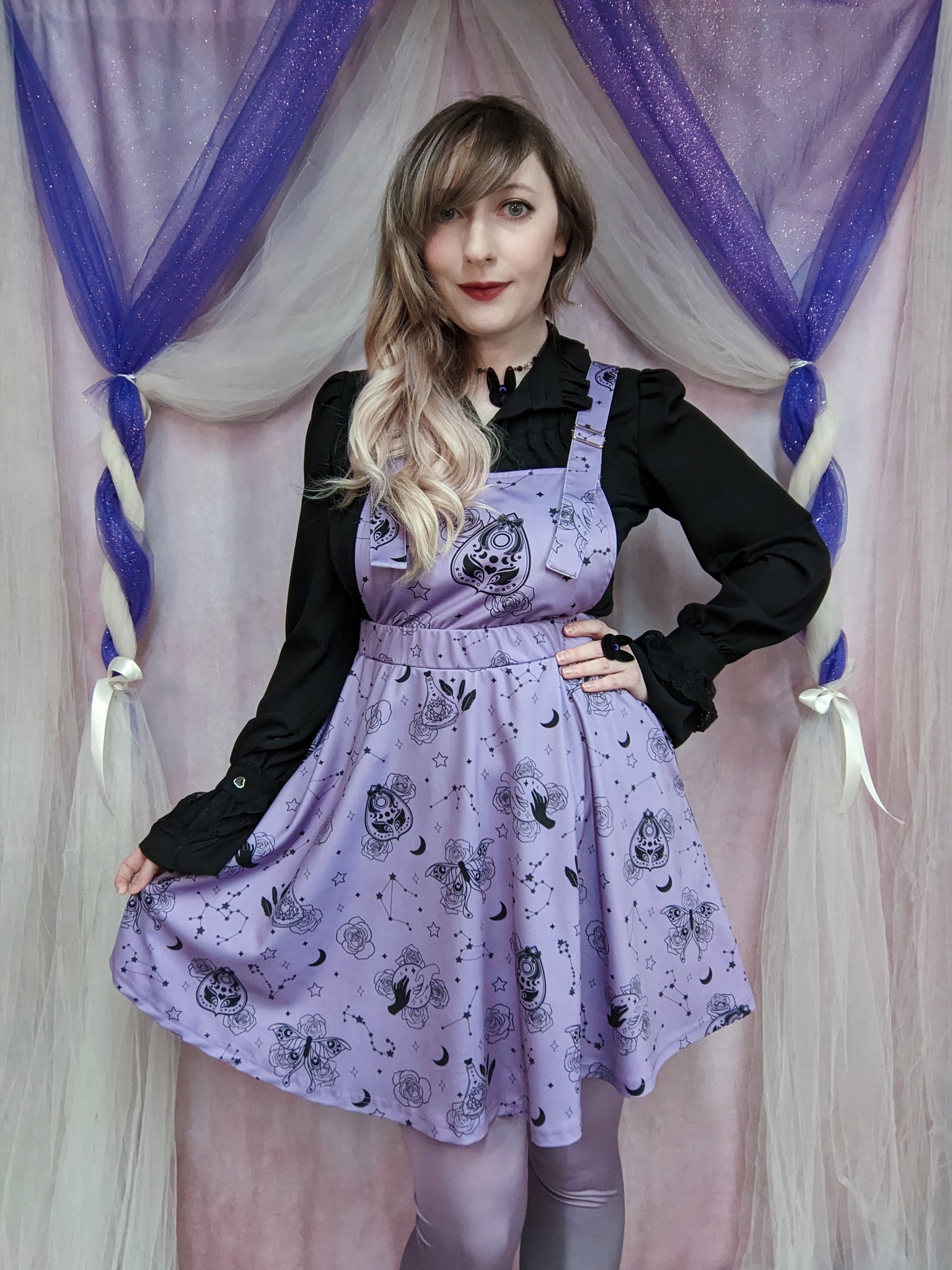 Lovely Oracle Purple Apron Dress