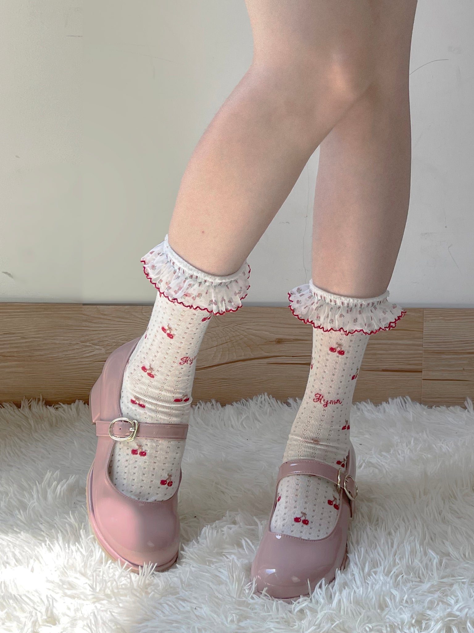 Polka Dot Cherry Mesh Socks