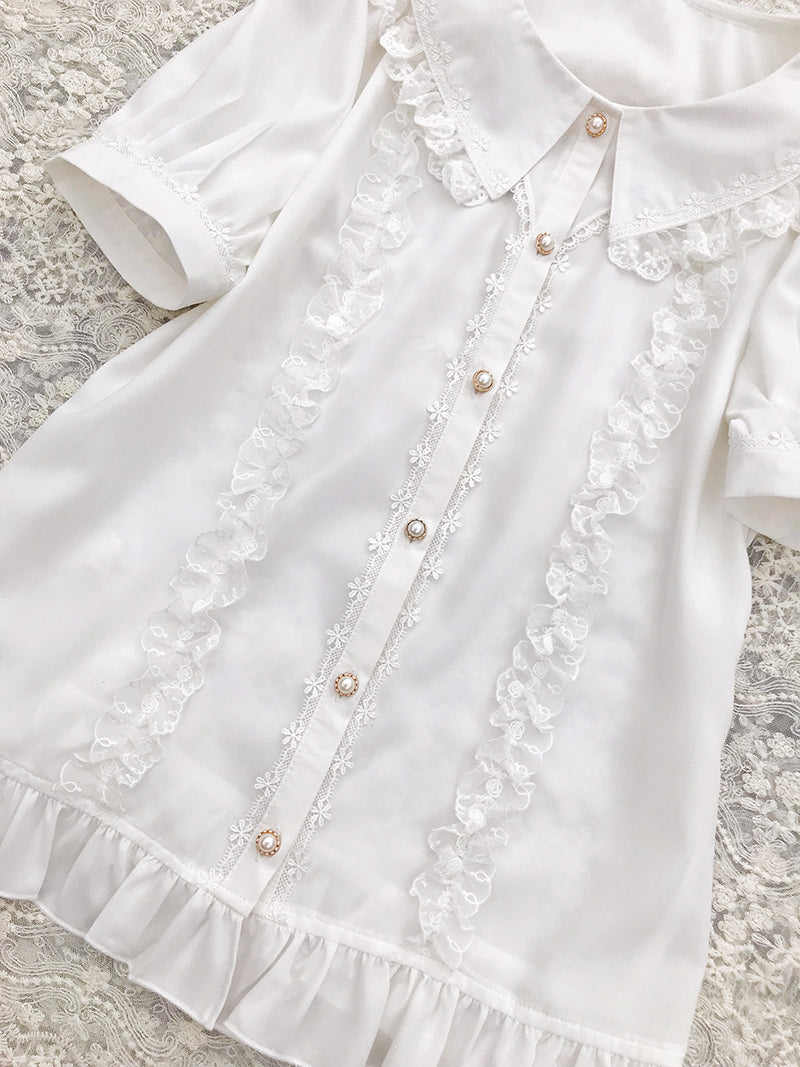 Short Sleeve Pointed Collar Blouse