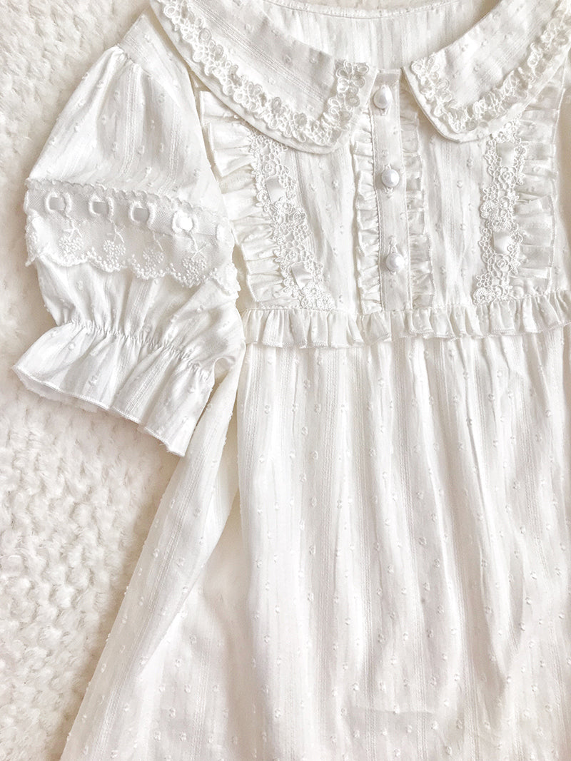 Peter Pan Collar White Lace Blouse With Puff Sleeves