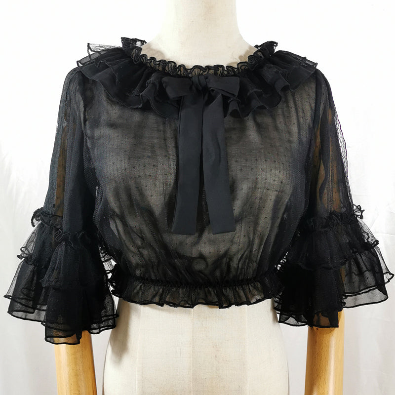 Instant Shipping! Ruffled Chiffon Blouse with Trumpet Sleeves