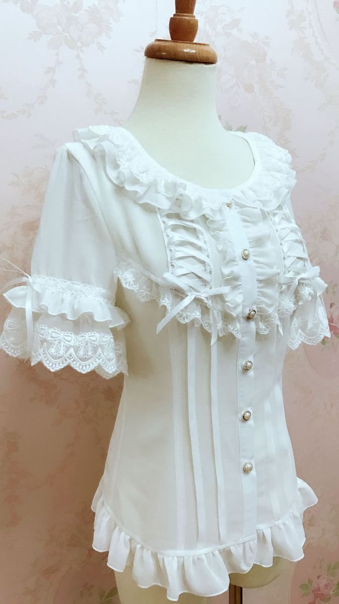 Ruffled Open Collar Short Sleeve Blouse (3 Colors, Multiple Sizes) - Lolita Collective