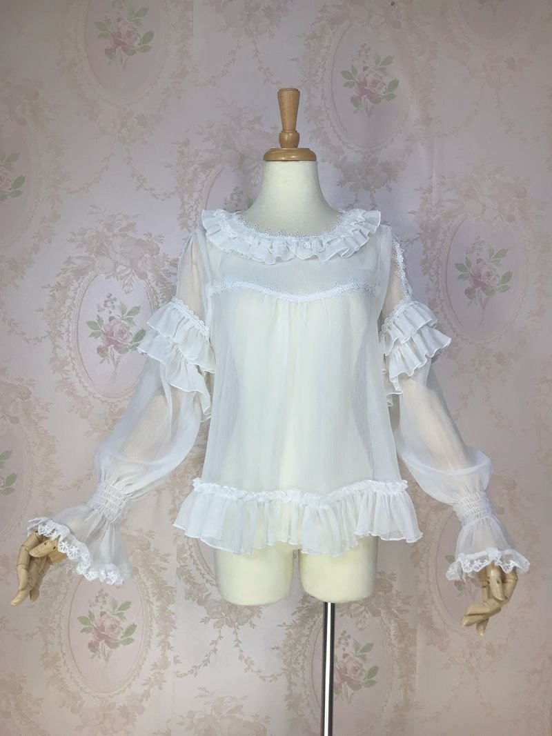 Loose Chiffon Ruffled Long Sleeve Blouse (3 Colors, Multiple Sizes) - Lolita Collective