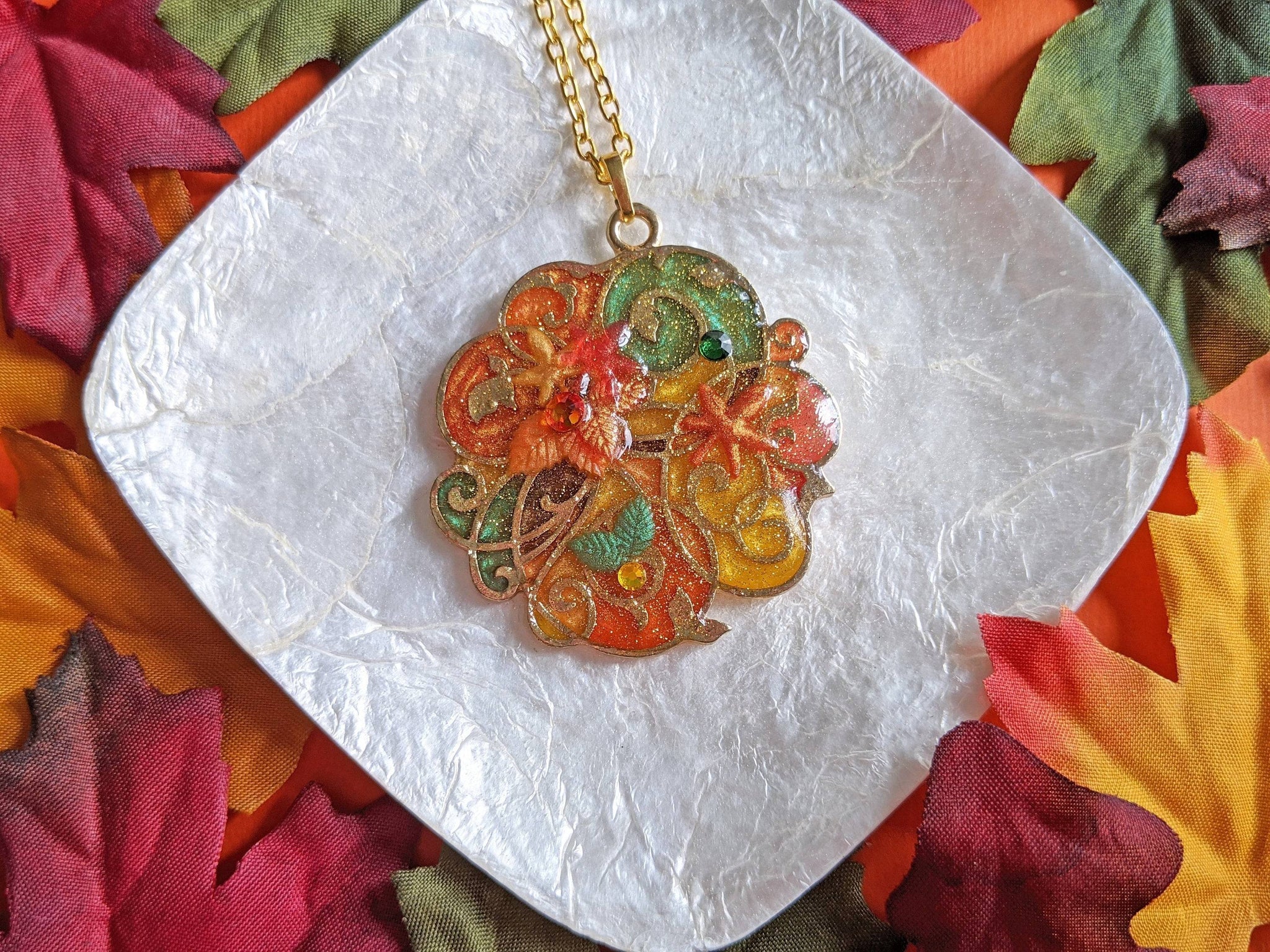 Rainbow Autumn Leaf Vine Necklace - Lolita Collective