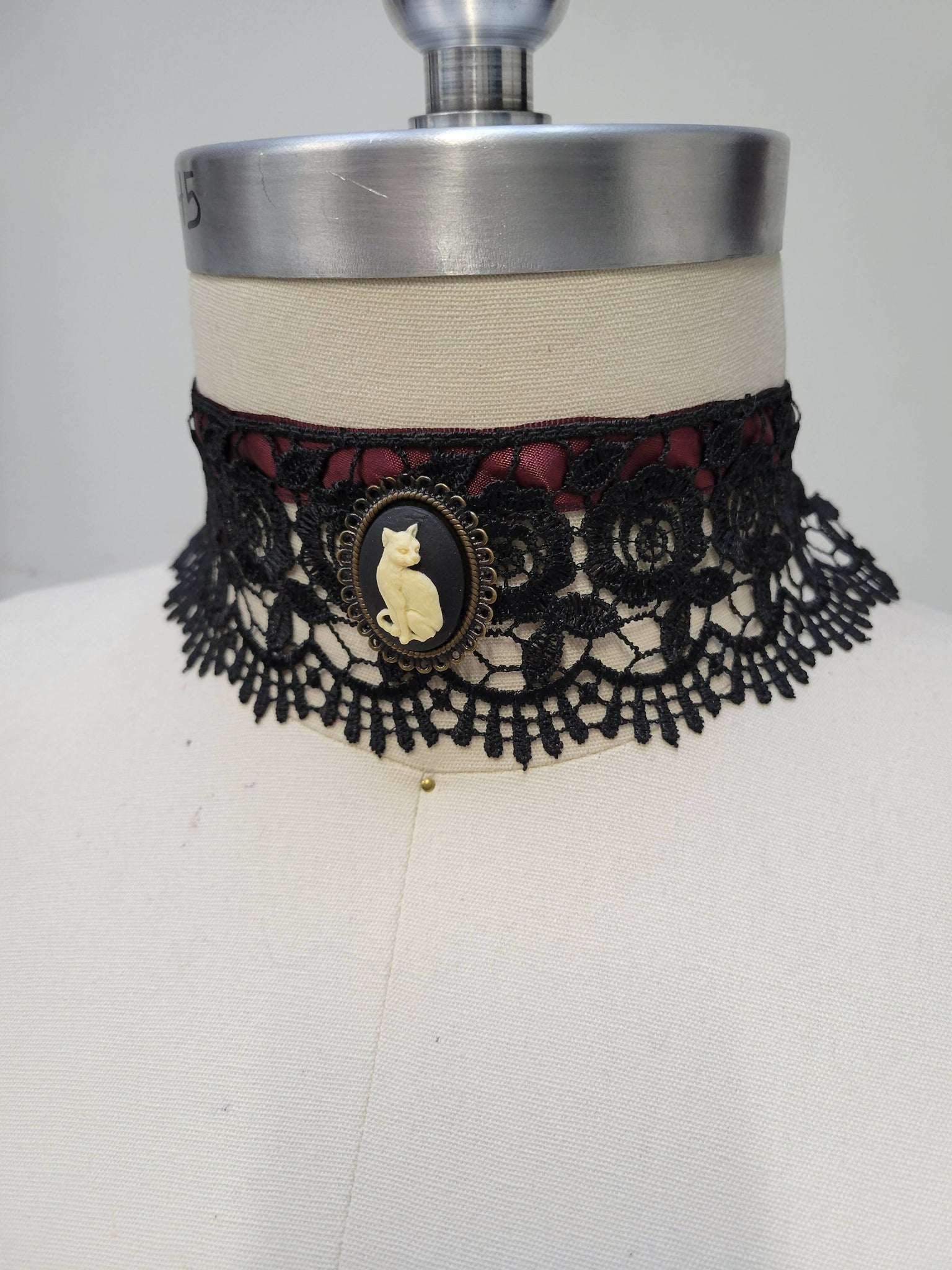 Cat Cameo Lace Choker Necklace