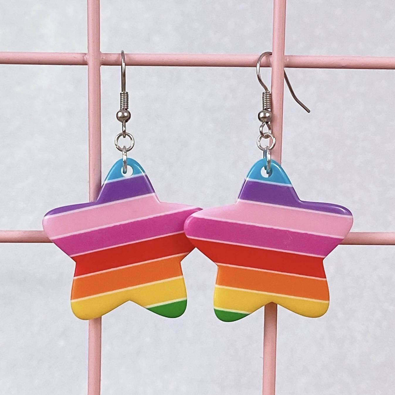 Chunky Rainbow Stripe Star Earrings - Lolita Collective