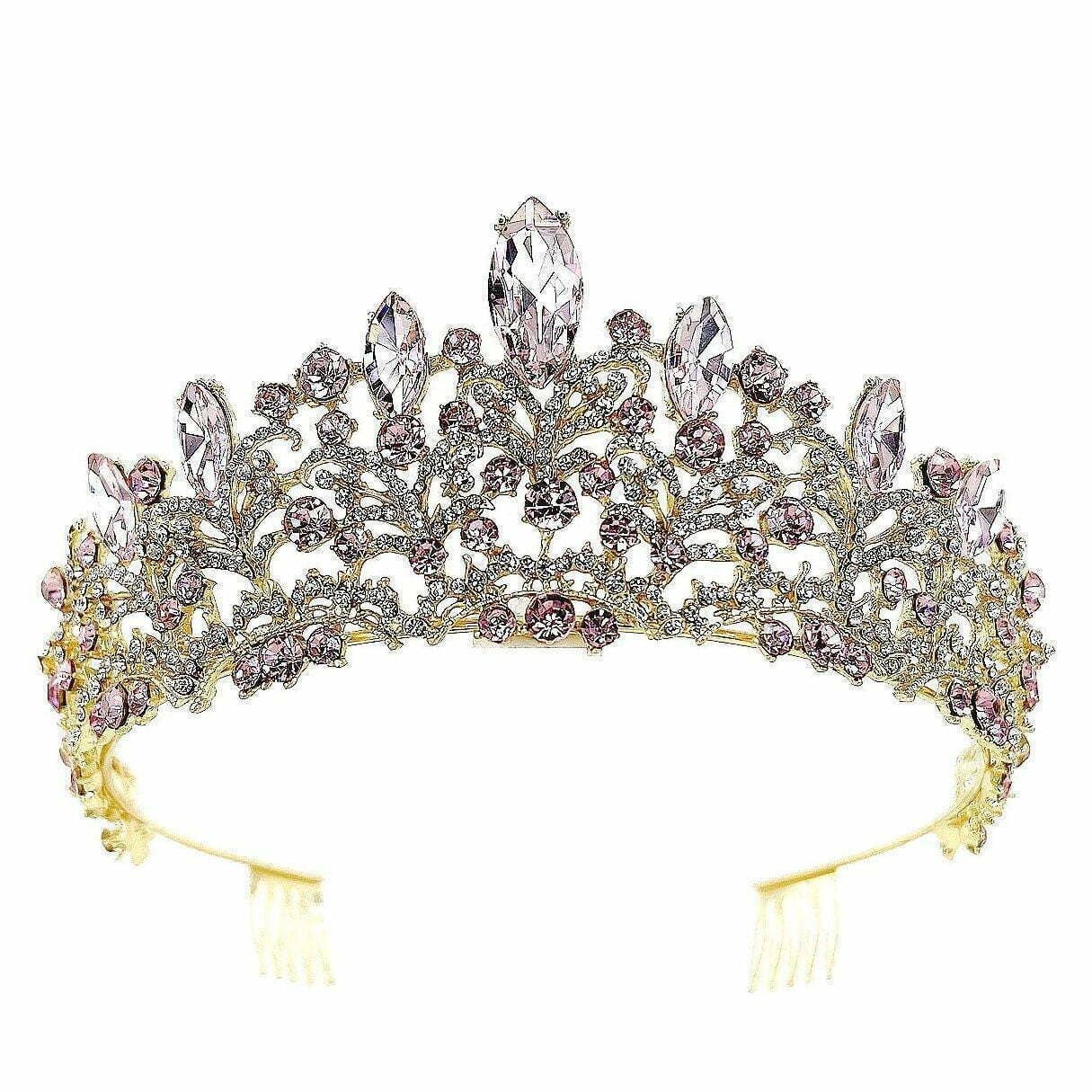 Floral Marquise Tiara - Gold x Pink