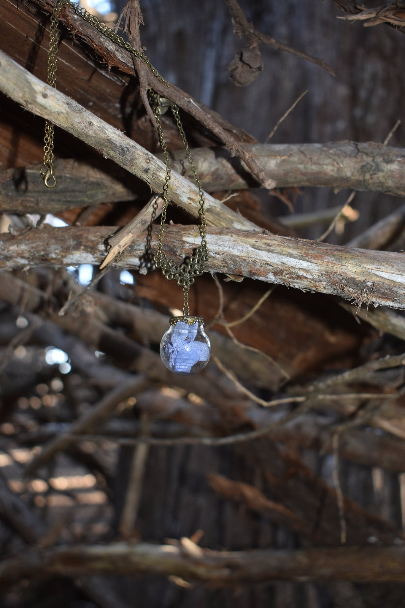 Dried Blue Flower Terrarium Globe Necklace - Lolita Collective
