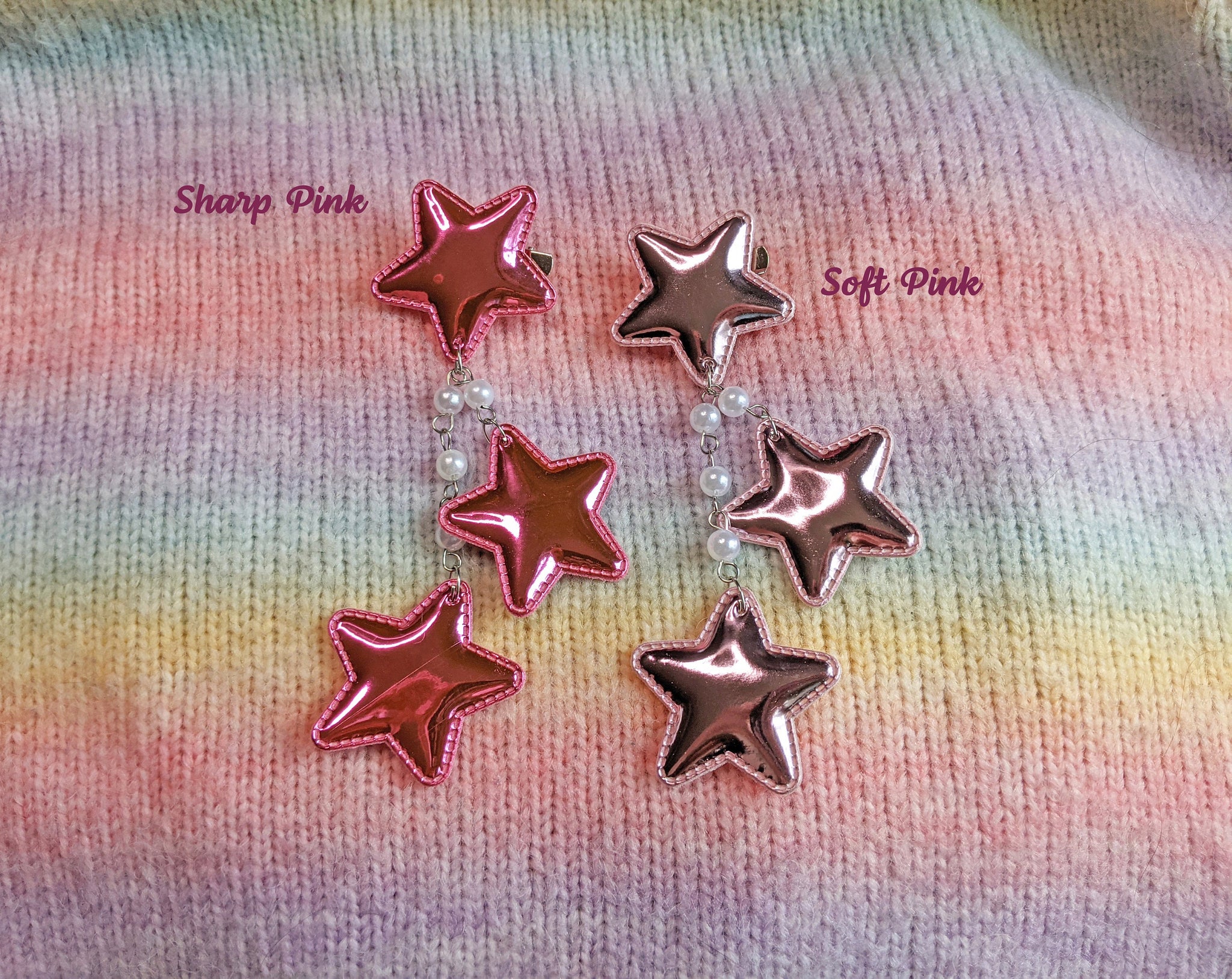 NEW 2-Way Large Super Shiny Pink Metallic Star Clips