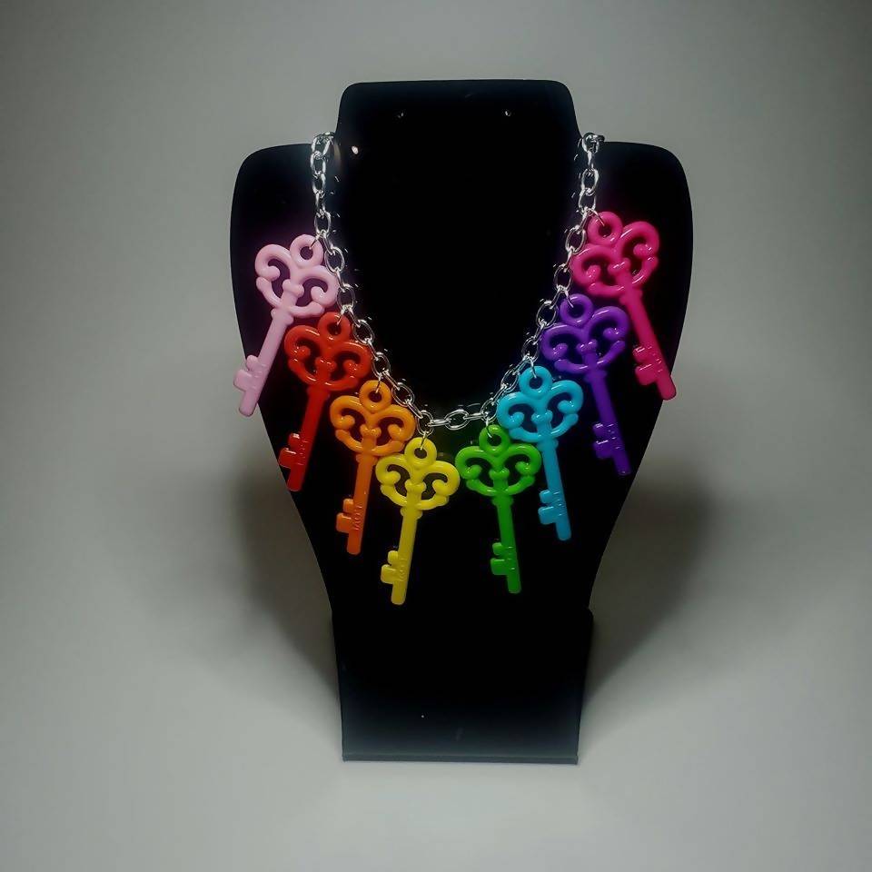 Rainbow Skeleton Keys Acrylic Necklace - Lolita Collective
