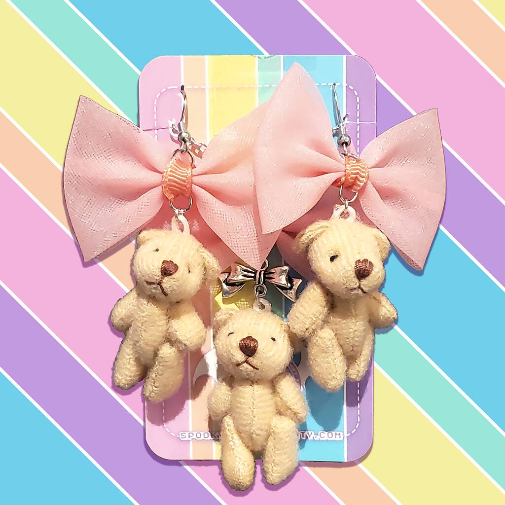 Teddy Bear Earrings + Necklace