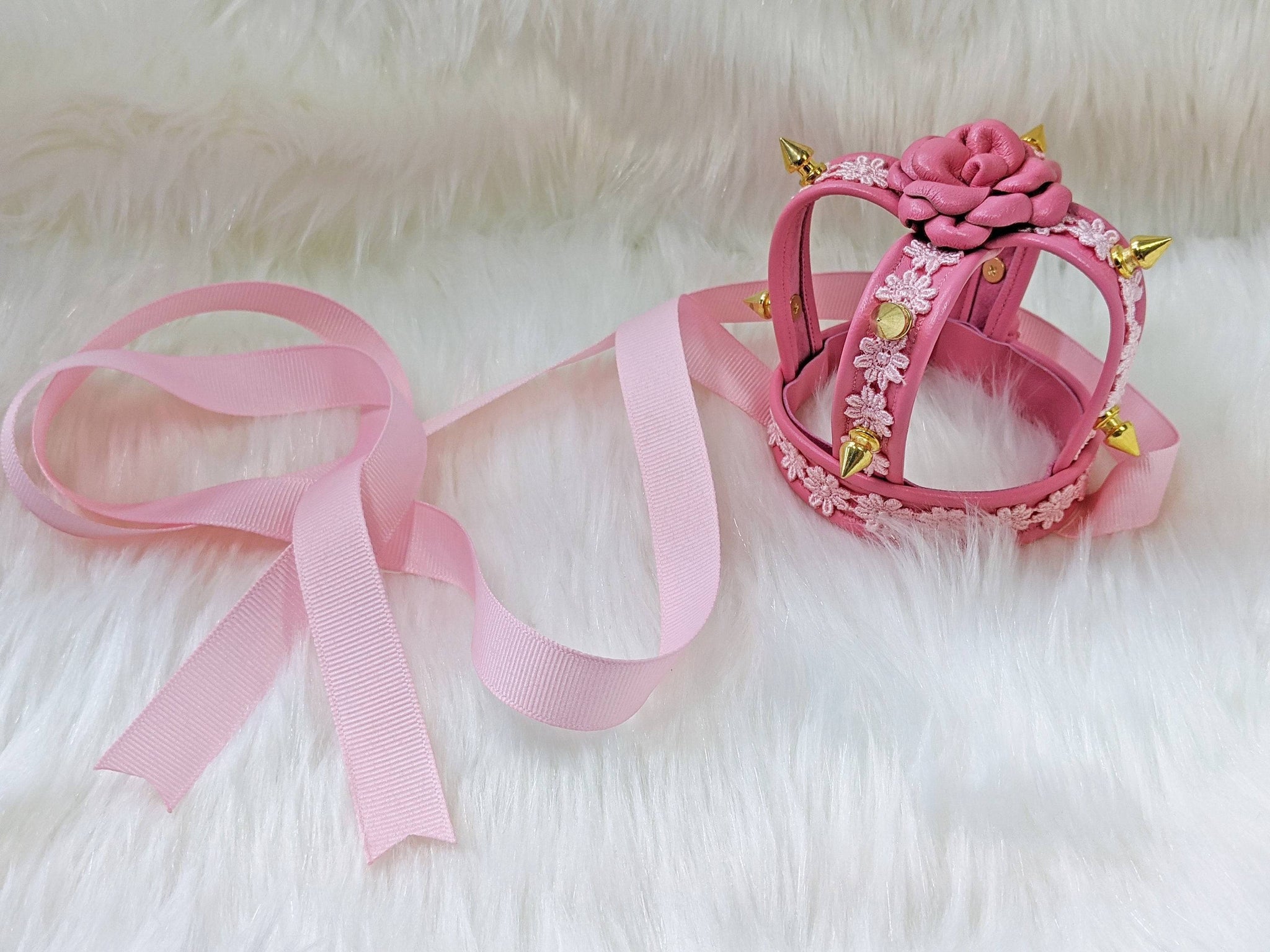 Miniature Pink Spiked Leather Crown - Lolita Collective