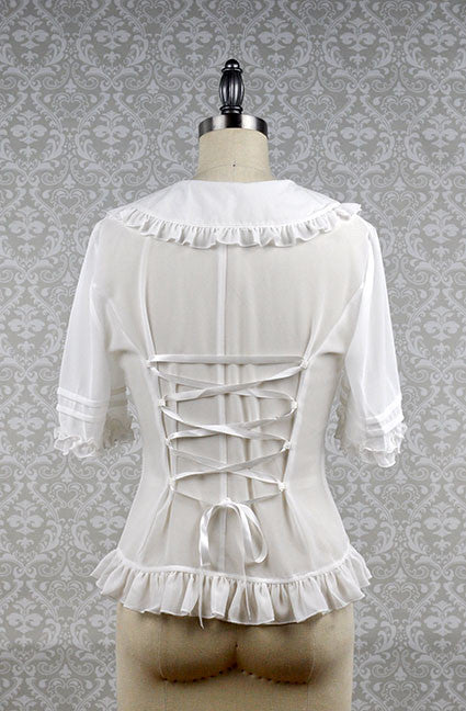 Peter Pan Collar Short Sleeve Blouse in White - Lolita Collective