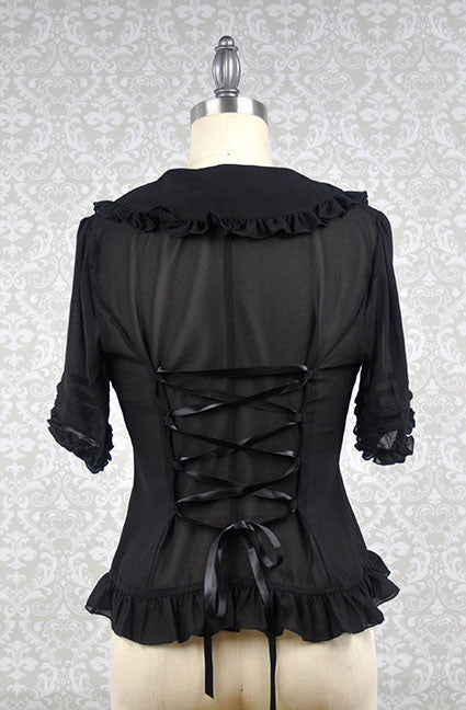 Peter Pan Collar Short Sleeve Blouse in Black (Multiple Sizes) - Lolita Collective
