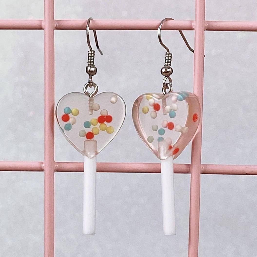 Heart Sprinkle Lollipop Earrings (4 Colors) - Lolita Collective