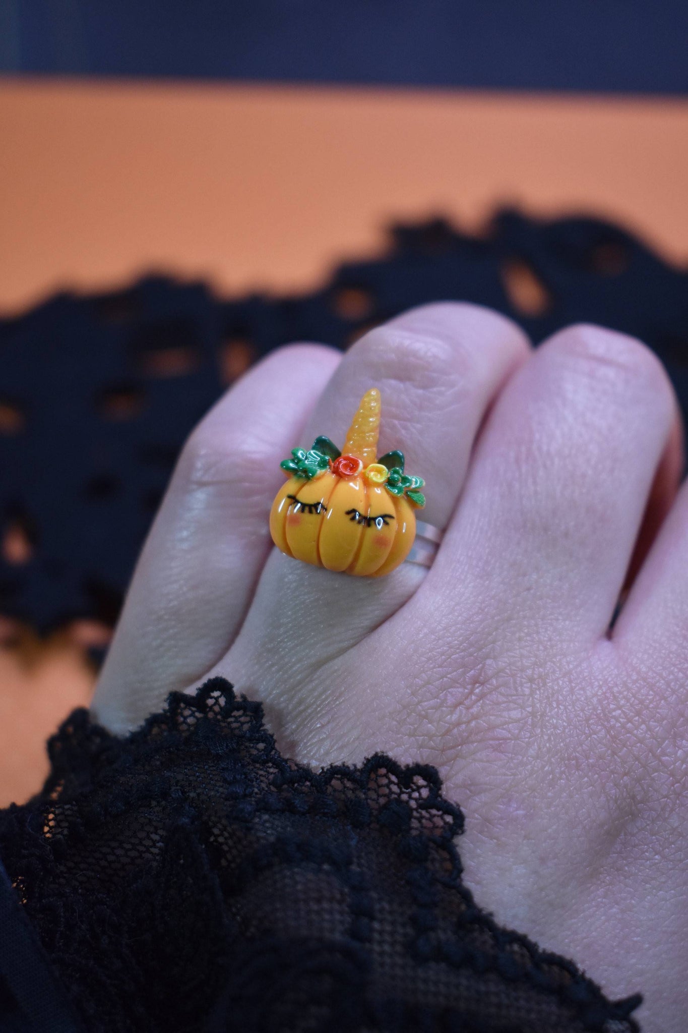 Halloween Flower Pumpkin Ring - Lolita Collective